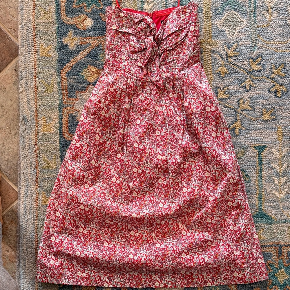 J. Crew Red Floral Print Strapless Dress